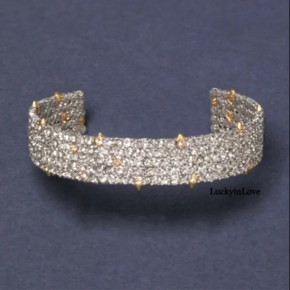 ALEXIS BITTAR Silver Pavé Crystal Lace Thorny Cuff Small Cuff Bracelet
